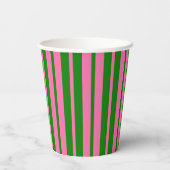 Rosa grüne stilvolle Streifenmuster-Design  Pappbecher (Rückseite)