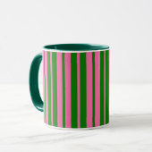 Rosa grüne stilvolle Streifenmuster-Design Tasse (Vorderseite Links)