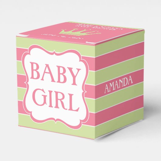 Rosa grüne Streifen Babydusche Gefälligkeitsbox 2" Geschenkschachtel (Vorderseite)