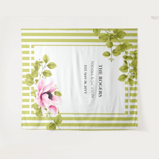 Rosa grüne Streifen Foto Hintergrund Hochzeit Wandteppich (Vorderseite (Horizontal))