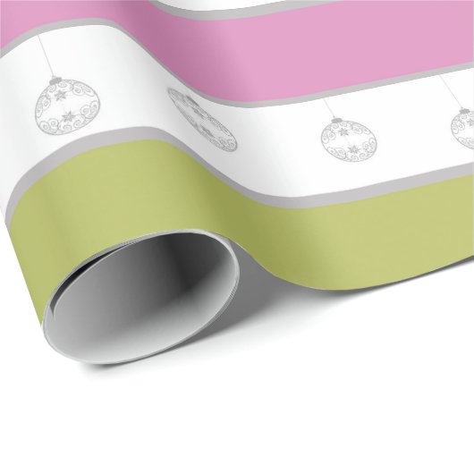 Rosa, grüne Streifen mit Zierleisten Geschenkpapier (Rolleneckpunkt)