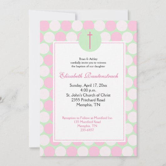 Rosa/grüne Taufe Einladung (Vorderseite)