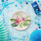 Rosa grüne tropische Blume Papier Teller, 7" Pappteller (Party)