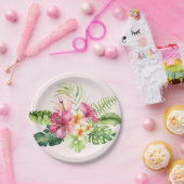 Rosa grüne tropische Blume Papier Teller, 7" Pappteller (Party)