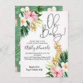 Rosa grüne tropische Blütendusche Einladung (Vorne/Hinten)