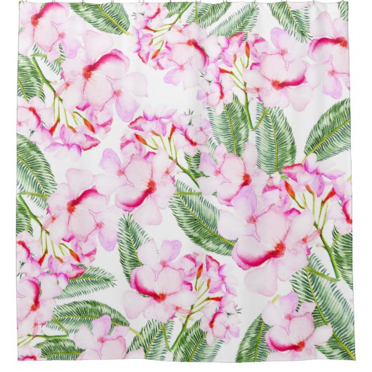 Rosa grüne tropische botanische Oase Blätter Duschvorhang (Vorderseite)