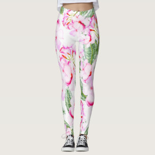 Rosa Grüne Tropische Botanische Oase Blätter Flora Leggings