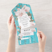 Rosa grüne tropische orchid elegante Strand Holz All In One Einladung (Abreißen)