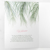 Rosa grüne tropische Palmen Aquarellkunst Hochzeit Dreifach-gefaltete Programmkarte (Innen Erste Seite)