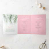 Rosa grüne tropische Palmen Aquarellkunst Hochzeit Dreifach-gefaltete Programmkarte (Innenseite)
