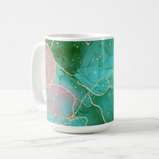 Rosa, grüne und aquamarine Alkoholfarbe Kaffeetasse (Vorderseite Links)