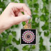 Rosa, grüne und blaue Blume Mandala Schlüsselanhän Schlüsselanhänger (Hand)