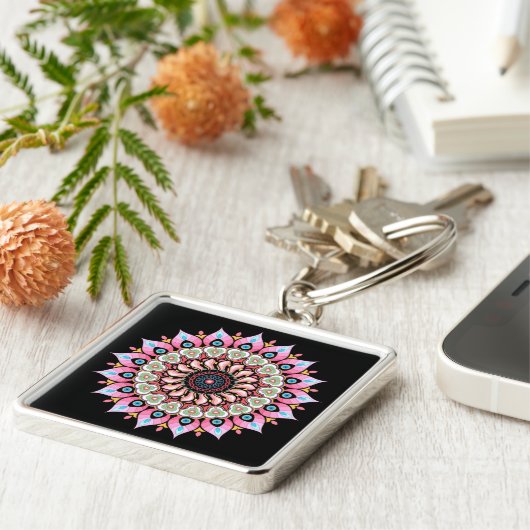 Rosa, grüne und blaue Blume Mandala Schlüsselanhän Schlüsselanhänger (Seite)