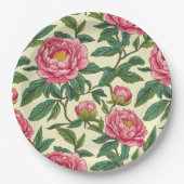 Rosa, grüne und gelbe Chinoiserie Blumen Pappteller (Vorderseite)