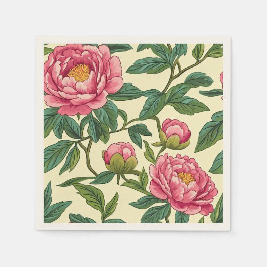 Rosa, grüne und gelbe Chinoiserie Blumen Serviette (Vorderseite)