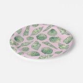 Rosa, grüne und gelbe Küstenmuscheln Pappteller (Schrägansicht)