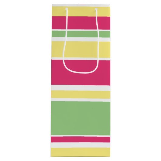 Rosa, grüne und gelbe Streifen Geschenktüte Für Weinflaschen (Vorderseite)