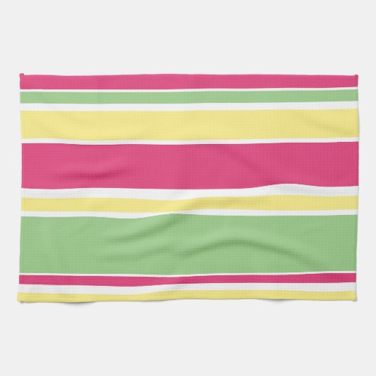 Rosa, grüne und gelbe Streifen Geschirrtuch (Horizontal)