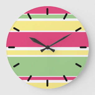 Rosa, grüne und gelbe Streifen Große Wanduhr