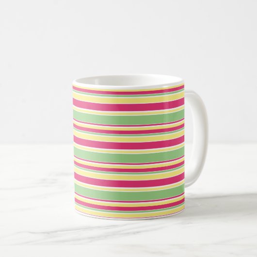 Rosa, grüne und gelbe Streifen Kaffeetasse (VorderseiteRechts)