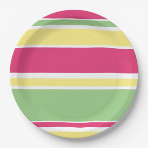 Rosa, grüne und gelbe Streifen Pappteller