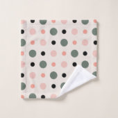 Rosa grüne und schwarze Punkte Badhandtuch Set (Waschlappen)