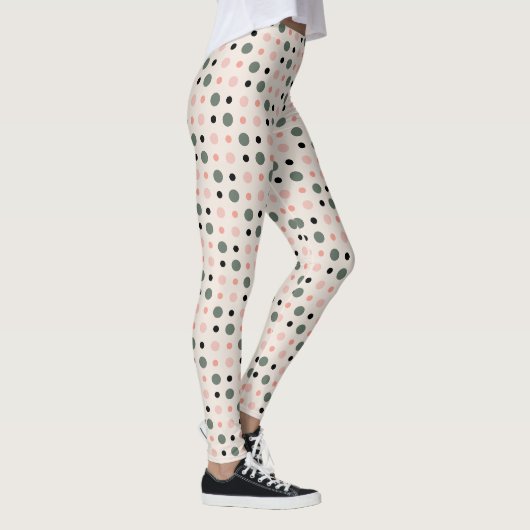 Rosa grüne und schwarze Punkte Leggings (Rechts)