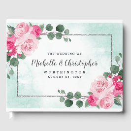 Rosa Grüne und Silberfarben Blumenzehen Gästebuch