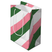 Rosa, grüne und weiße Streifen Mittlere Geschenktüte (Vorderseite Schrägansicht)