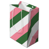 Rosa, grüne und weiße Streifen Mittlere Geschenktüte (Rückseite Schrägansicht)