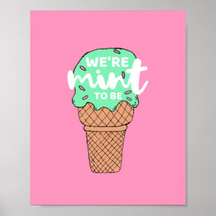 Rosa, grüne Valentinskizzen minze zu Eiscreme Poster