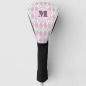 Rosa Grüne vornehme Argyle-Damen mit Monogramm Golf Headcover (Vorderseite)
