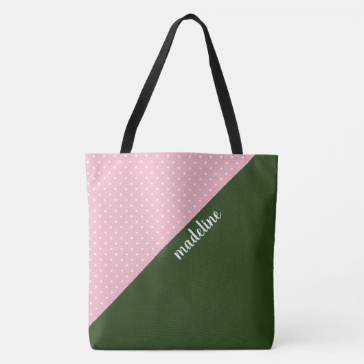 Rosa/grüne w-Polkapunkte des mit Monogramm Tasche (Vorderseite)