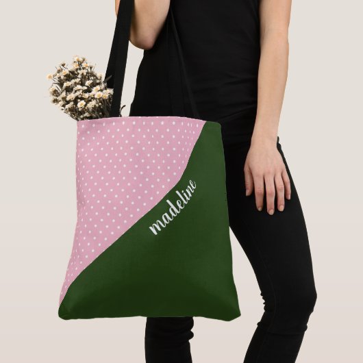 Rosa/grüne w-Polkapunkte des mit Monogramm Tasche (Von Nahem)