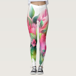 Rosa grüne Wasserfarbe Botanical Blüte Leggings