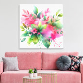 Rosa grüne Wasserfarbe-Botanik-Blüte Leinwanddruck (Insitu (Wohnzimmer))