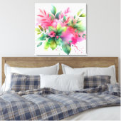 Rosa grüne Wasserfarbe-Botanik-Blüte Leinwanddruck (Insitu (Schlafzimmer))