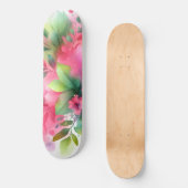 Rosa Grüne Wasserfarbe Botanische Blüte Skateboard (Vorderseite)