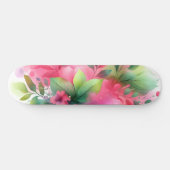 Rosa Grüne Wasserfarbe Botanische Blüte Skateboard (Horizontal)