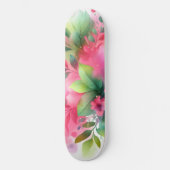 Rosa Grüne Wasserfarbe Botanische Blüte Skateboard (Vorderseite)