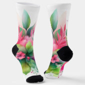 Rosa Grüne Wasserfarbe Botanische Blüte Socken (Gewinkelt)