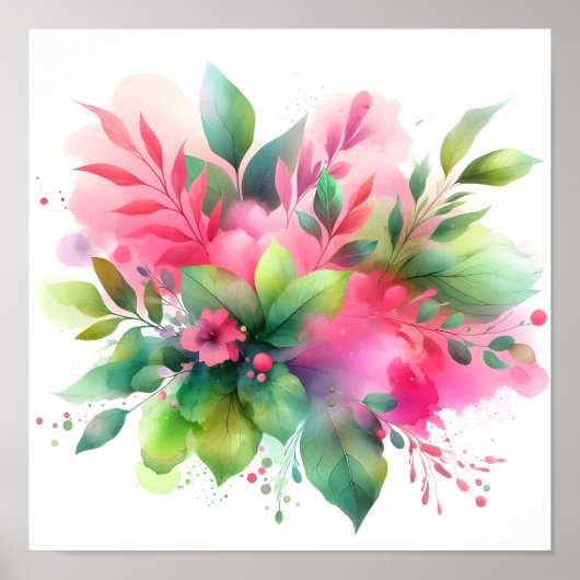 Rosa Grüne Wasserfarbe Botanischer Blütenstand Poster (Vorne)