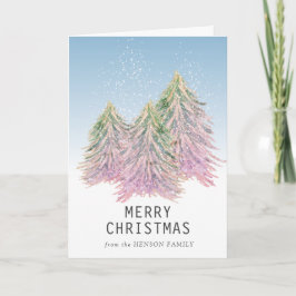 Rosa Grüne Wasserfarbe Weihnachtsbaum Künstlerisch Feiertagskarte