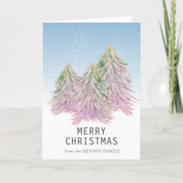 Rosa Grüne Wasserfarbe Weihnachtsbaum Künstlerisch Feiertagskarte