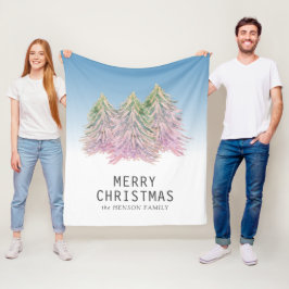 Rosa Grüne Wasserfarbe Weihnachtsbaum Künstlerisch Fleecedecke