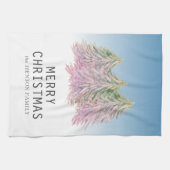 Rosa Grüne Wasserfarbe Weihnachtsbaum Künstlerisch Geschirrtuch (Horizontal)