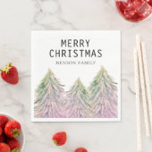 Rosa Grüne Wasserfarbe Weihnachtsbaum Künstlerisch Serviette (Beispiel)