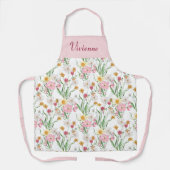 Rosa grüne Wasserfarbe Wildblume Benutzername Schürze (Vorderseite)