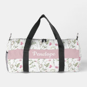 Rosa Grüne Wasserfarbe Wildblumen-Monogramm Duffle Bag (Rückseite)