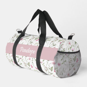 Rosa Grüne Wasserfarbe Wildblumen-Monogramm Duffle Bag